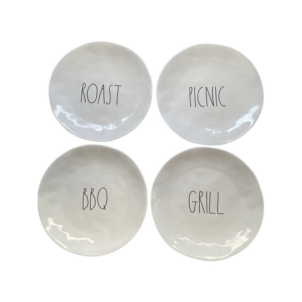Rae Dunn Roast Picnic BBQ Grill Set of 4 Melamine 10" Plates Artisan Collection